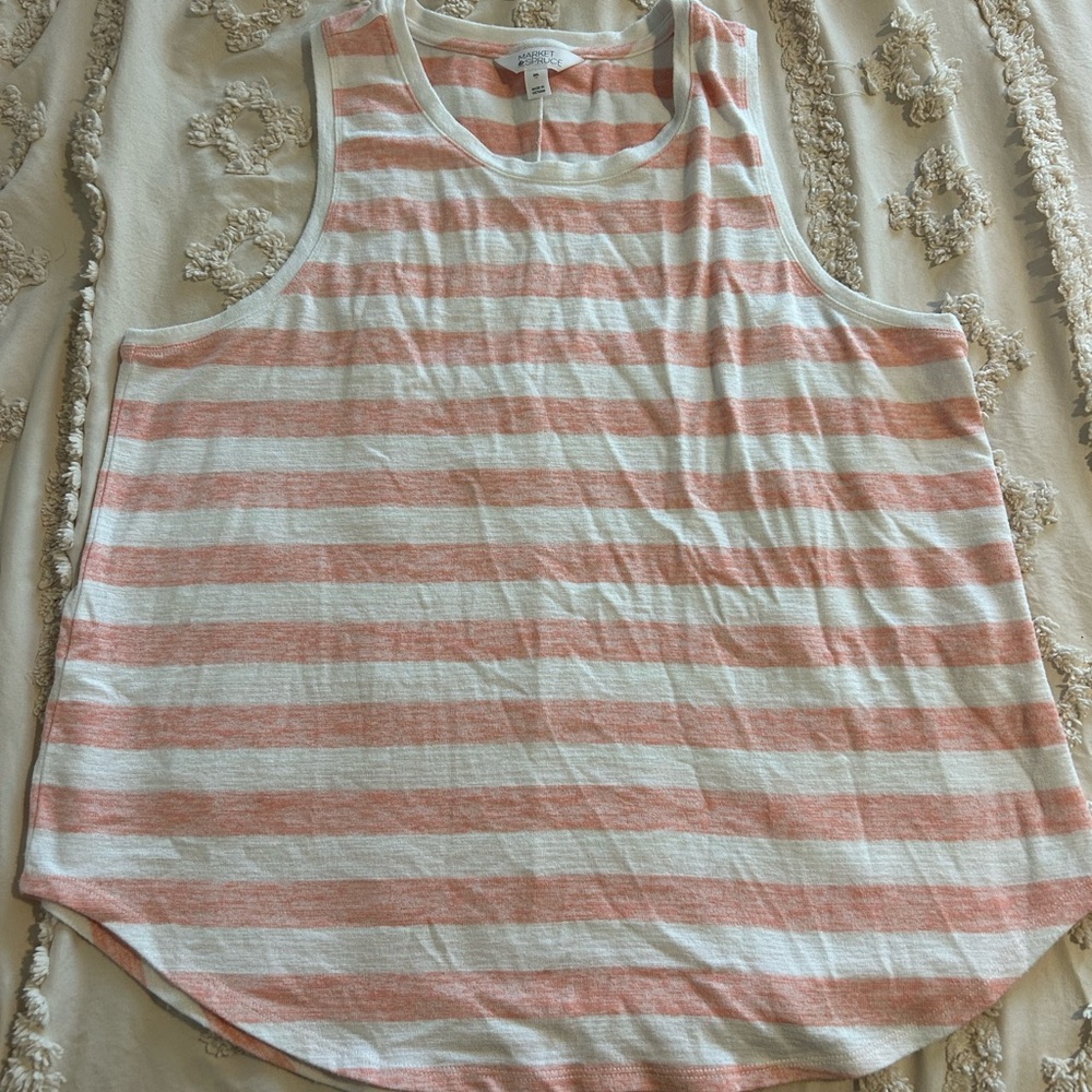 Market & Spruce Coral and White Striped Tank Top